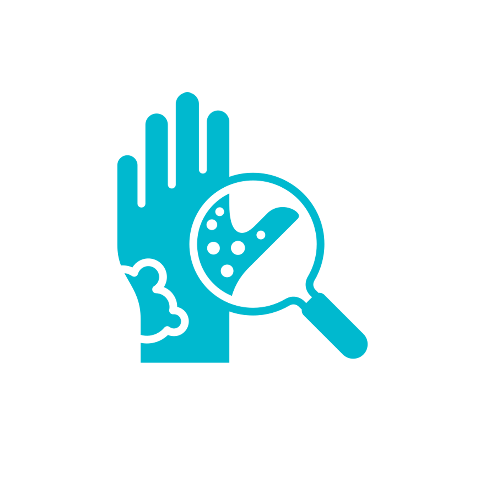 Blue and white icon of a skin infection.