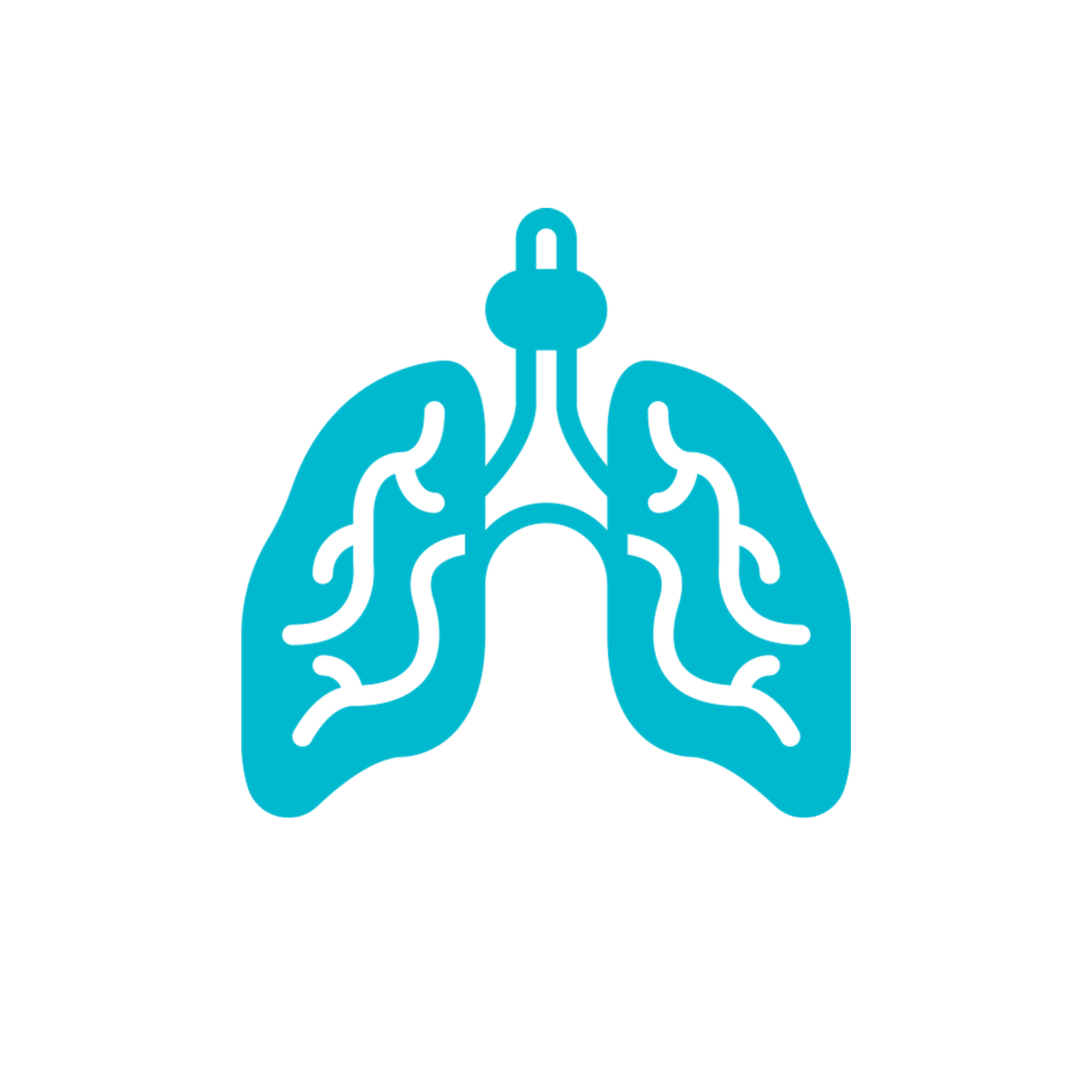 Blue and white icon of lungs.