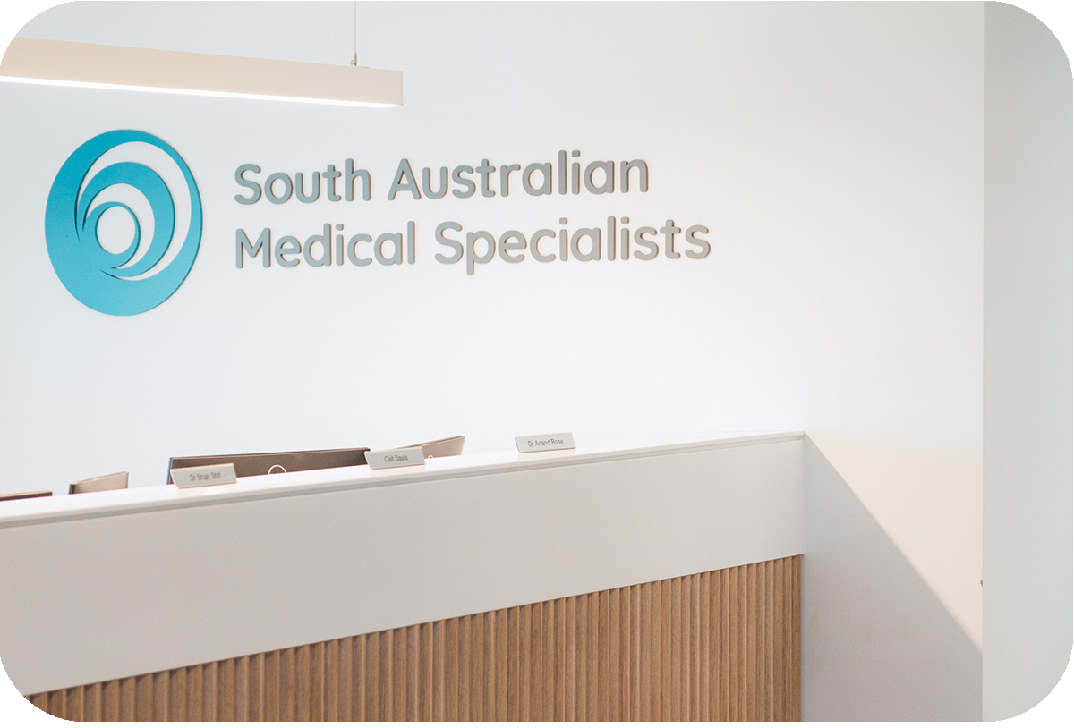 Reception desk at South Australian Medical Specialists.