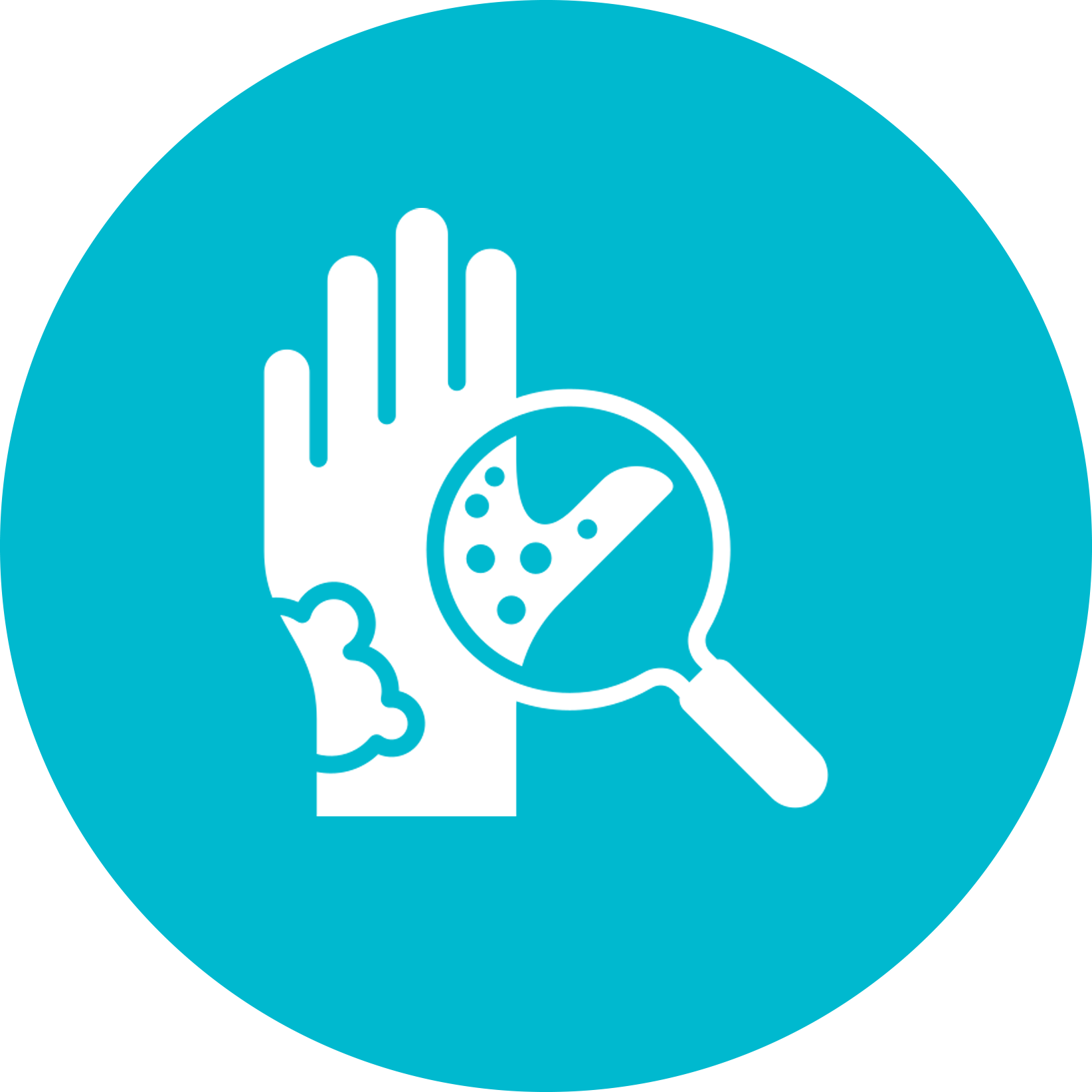 Blue and white icon of a skin infection on a hand