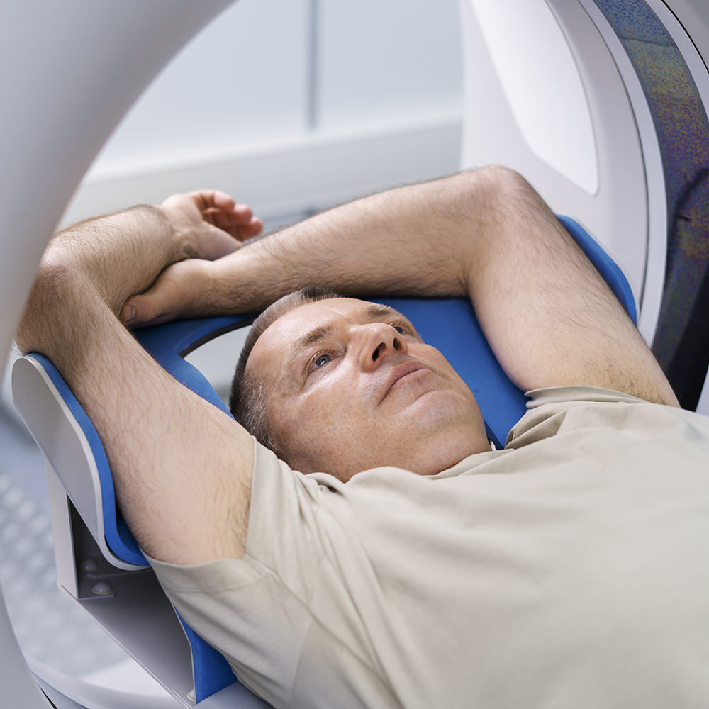 Patient about to have a radiation examination.